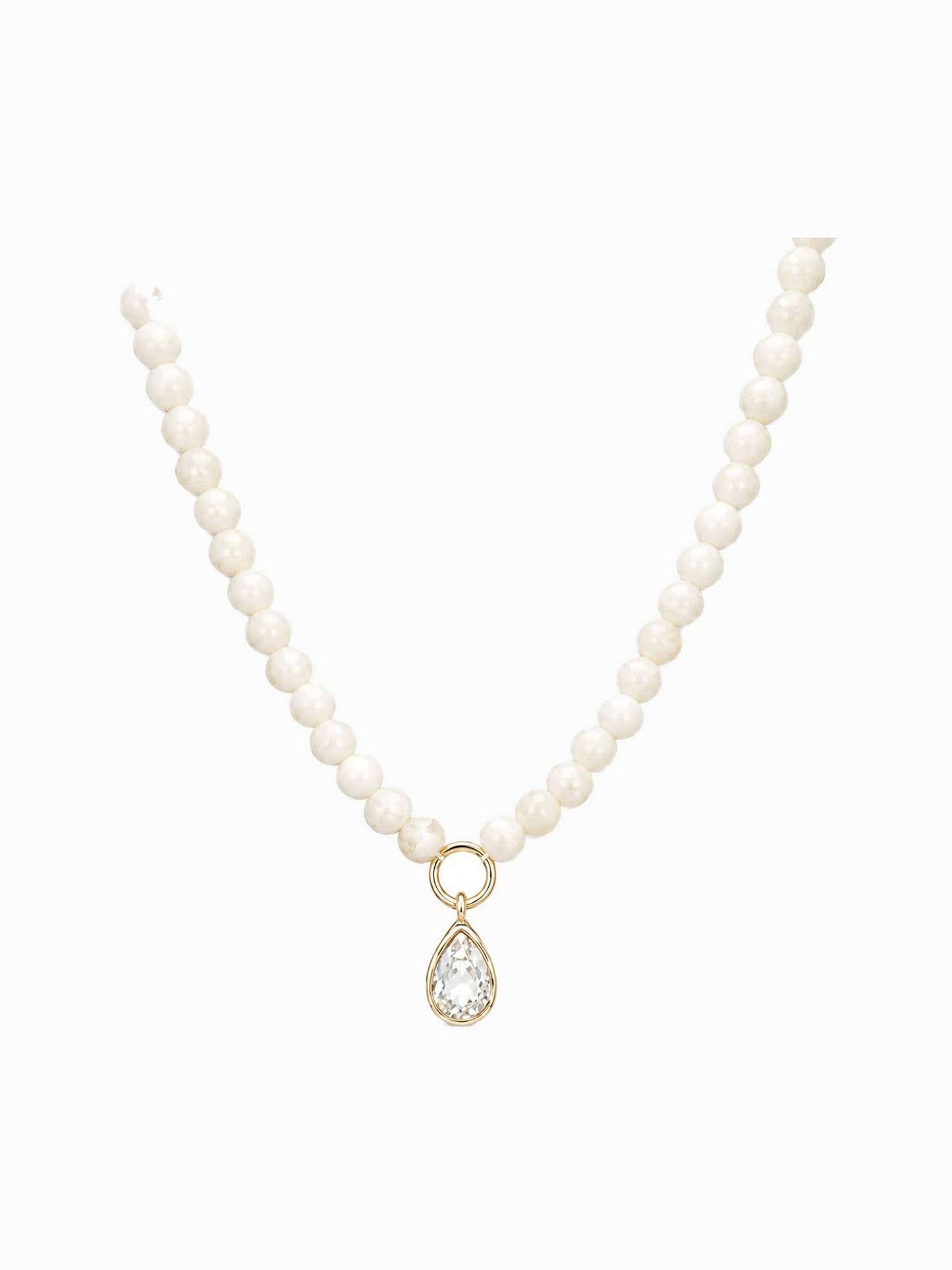 Marble Pastel Bead Teardrop Charm Necklace: Ivory