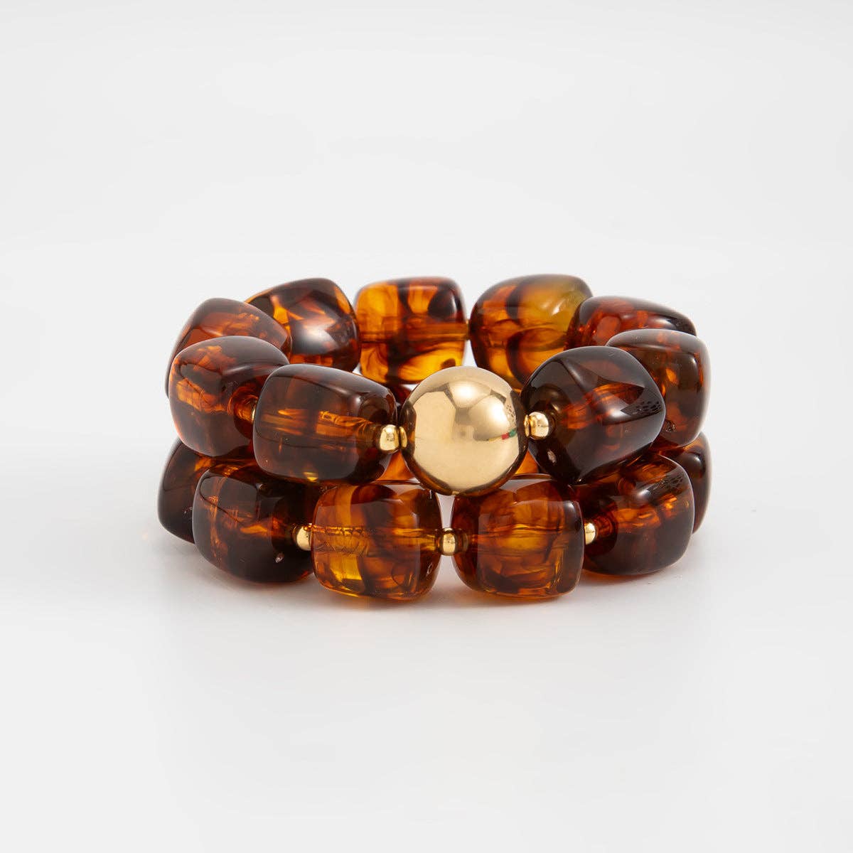 Chunky Beaded Stretch Bracelet: Coffee
