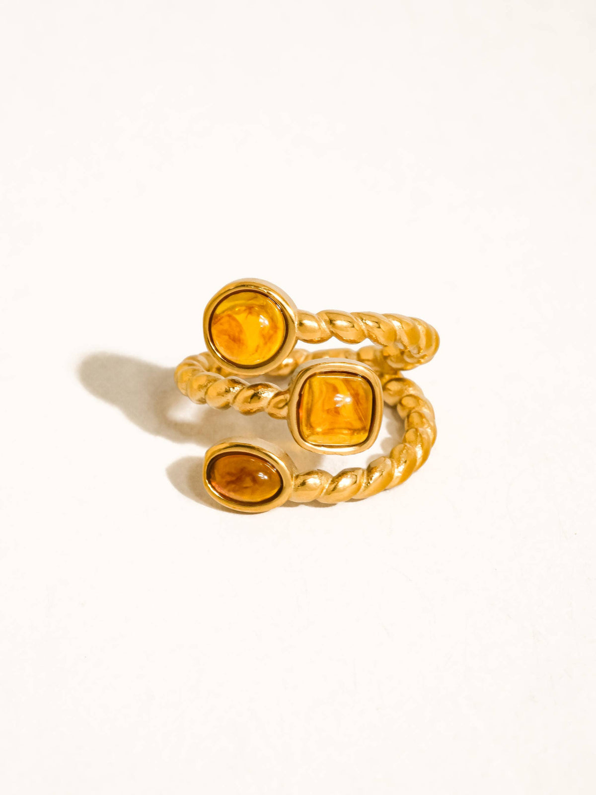 Tansia 18K Gold Non-Tarnish Natural Stone Statement Ring: Brown / 7