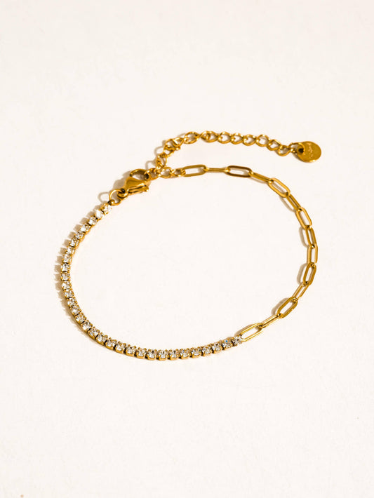Wildora 18K Gold Non-Tarnish CZ Tennis Chain Link Bracelet: Yellow Gold