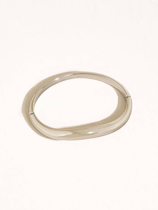 Mathieu 18K Gold Non-Tarnish Sculptural Bangle Bracelet: Silver