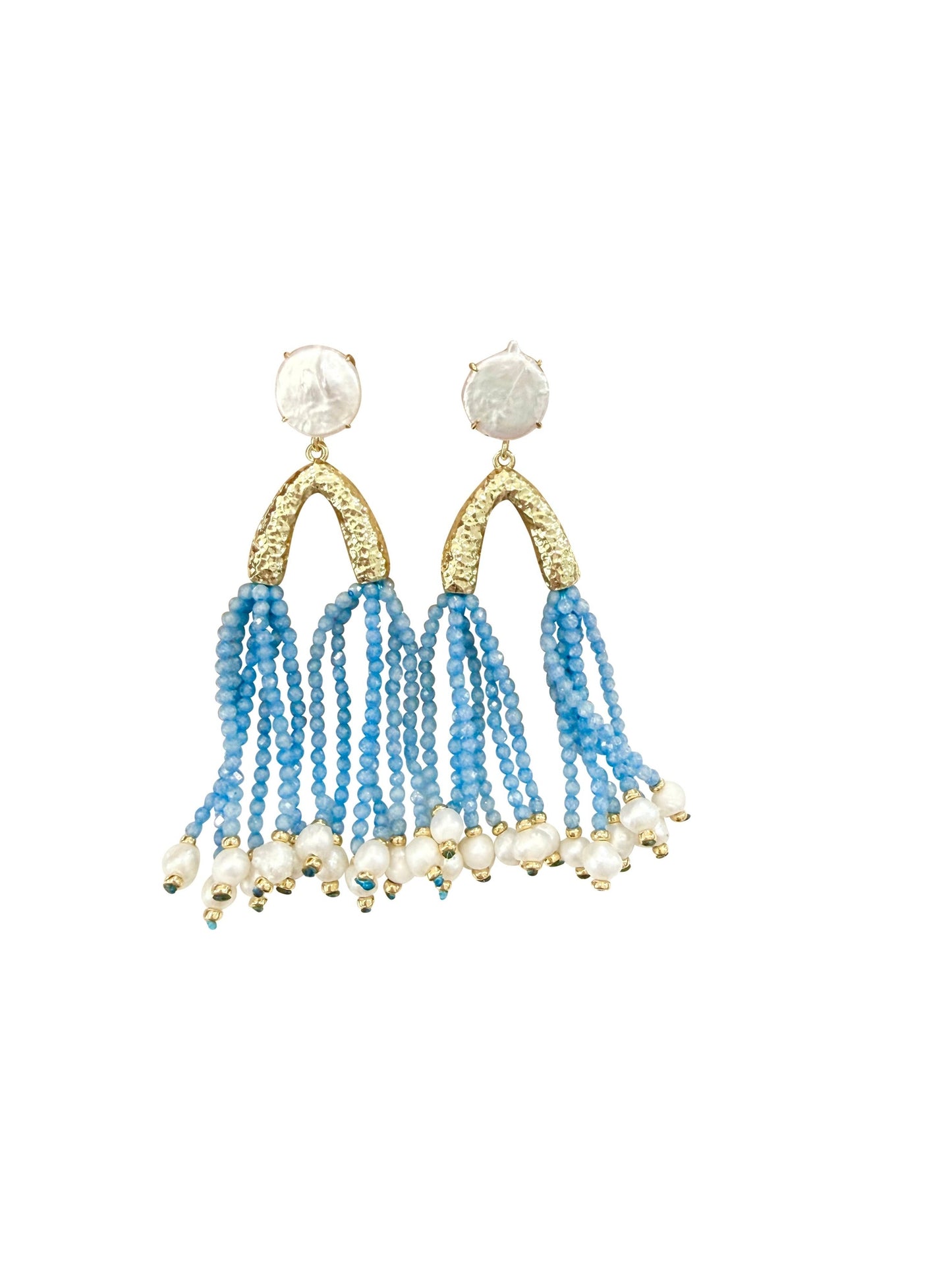 Paris Pearl Beaded Turquoise Tassel Earrings