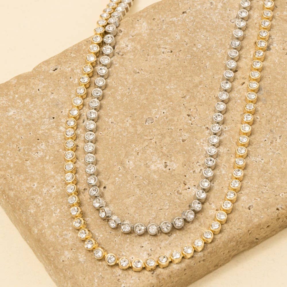 Gold Dipped Cz Tennis Chain Necklace: Gold