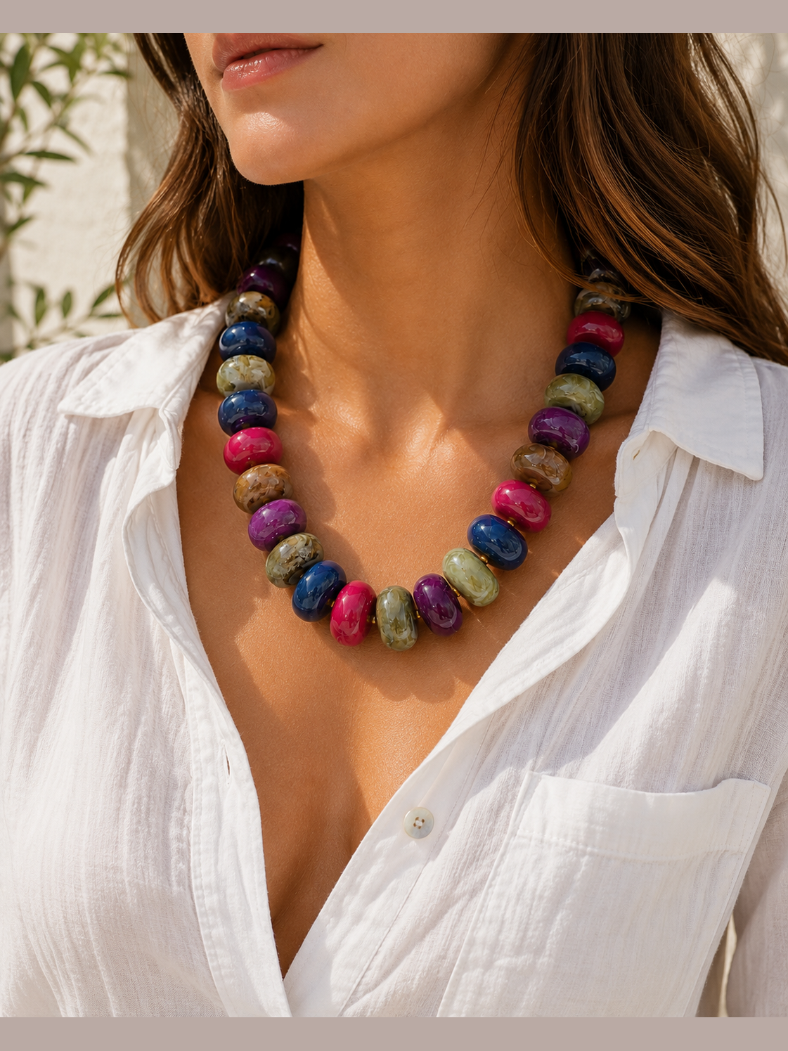 Chunky Marble Seed Bead Statement Necklace: Dark Multi