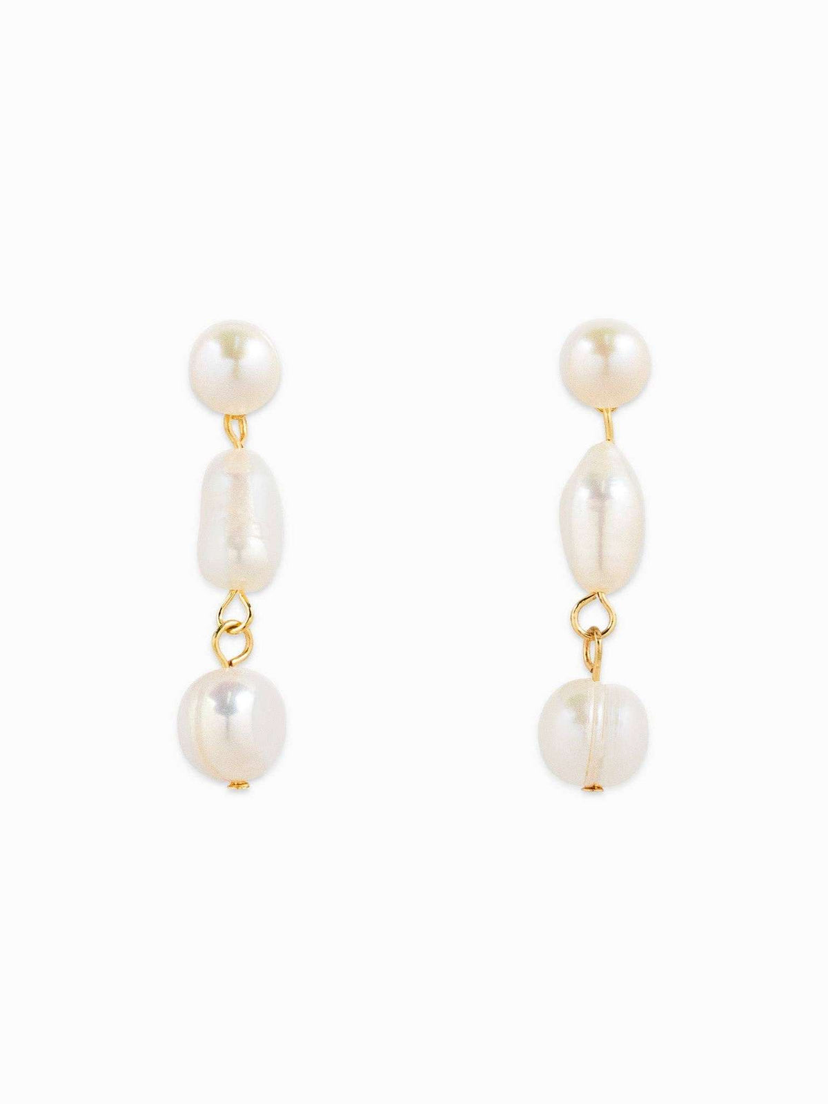 Triple Freshwater Pearl Linear Drop Earrings