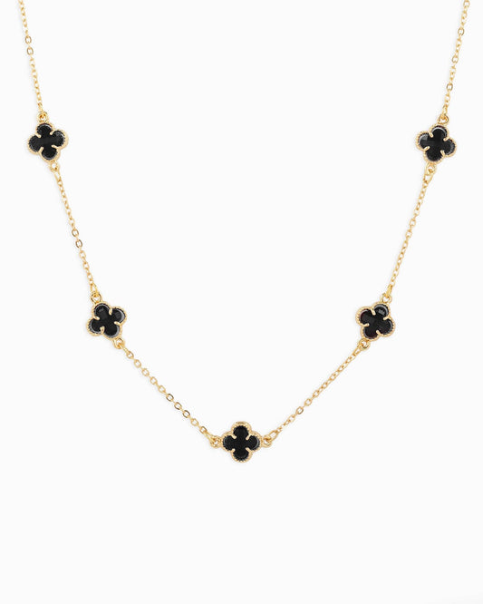 Pastel Colored Clover Station Necklace: Black