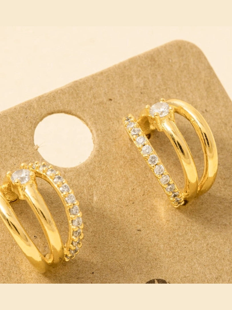 STAY RADIANT PAVE LAYERED HOOP GOLD