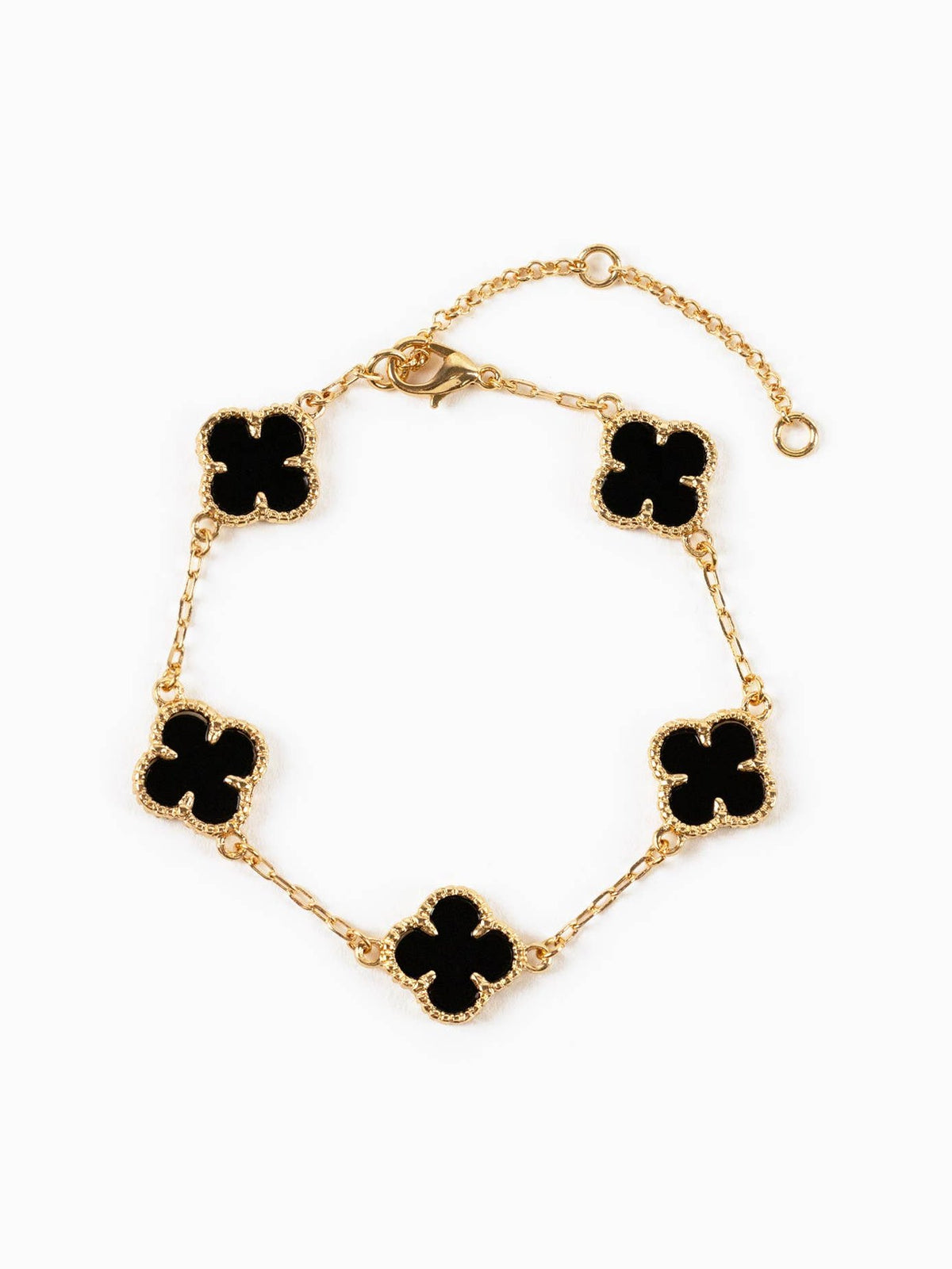 Double Sided Pearl Clover Chain Bracelet: Black
