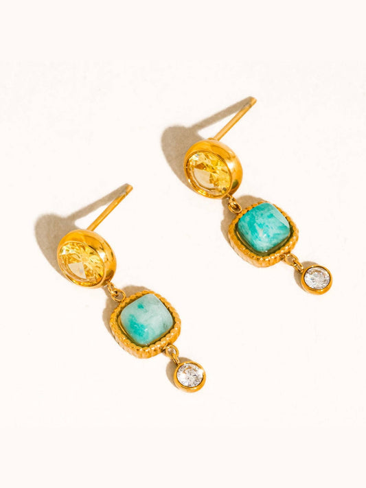 Liberté 18K Gold Non-Tarnish Green Stone Drop Earrings