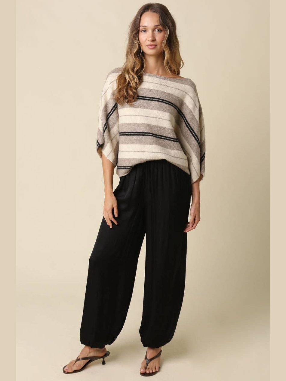 Jodi Elastic Hem Satin Pants: BLACK