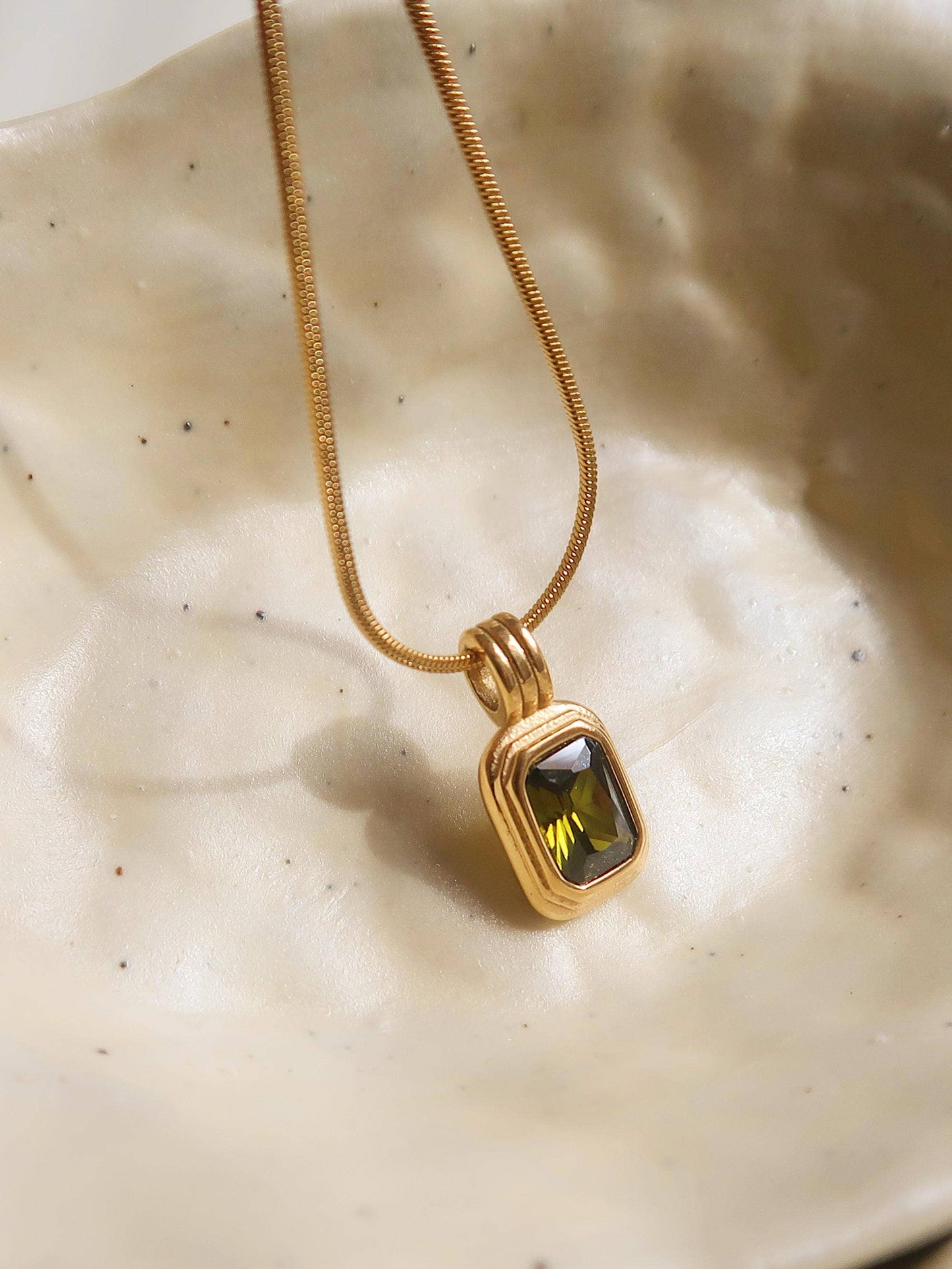 Maeve 18K Non-Tarnish Green Square Stone Pendant: Green