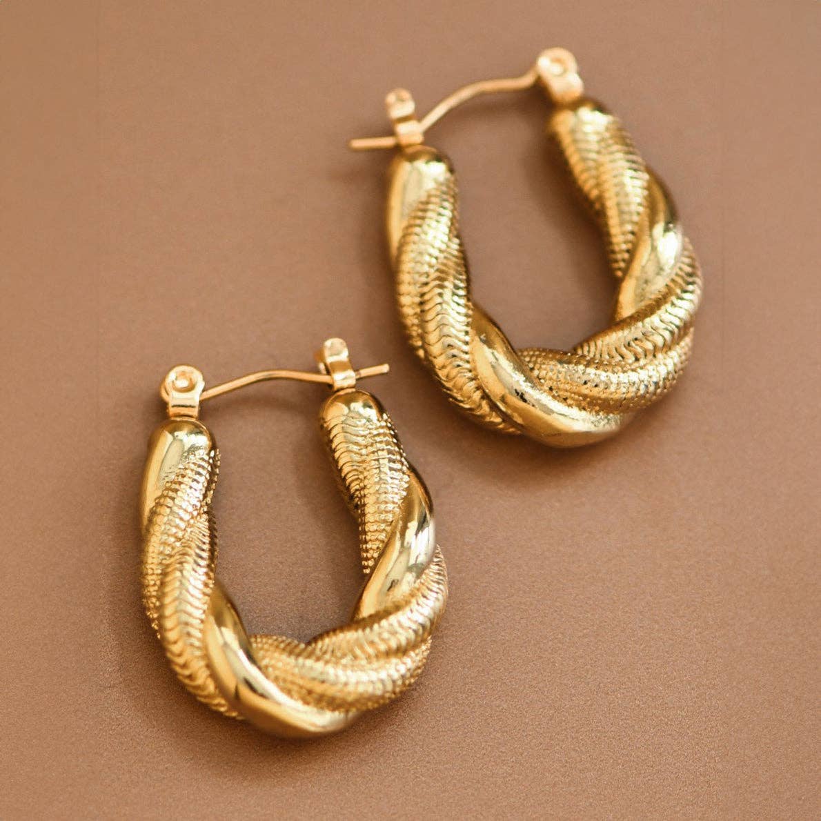 18K Gold Plated Waterproof Stainless Steel Hoop Earrings