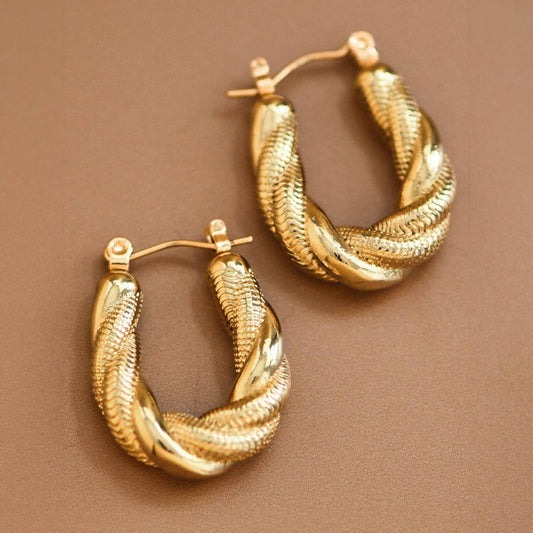 18K Gold Plated Waterproof Stainless Steel Hoop Earrings