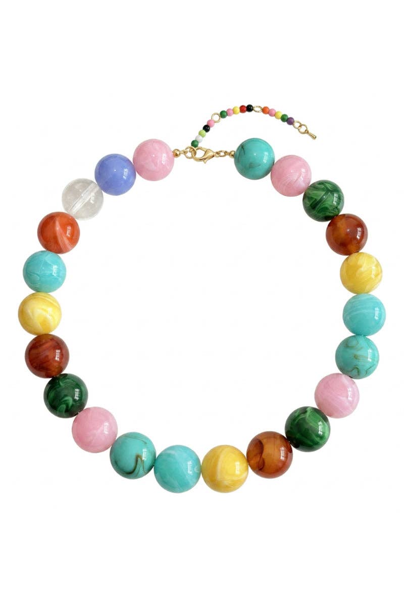 Multi-Tone Beaded Drop Pendant Necklace: