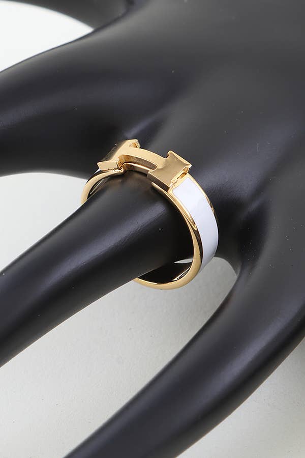 Enamel H Design Ring: White