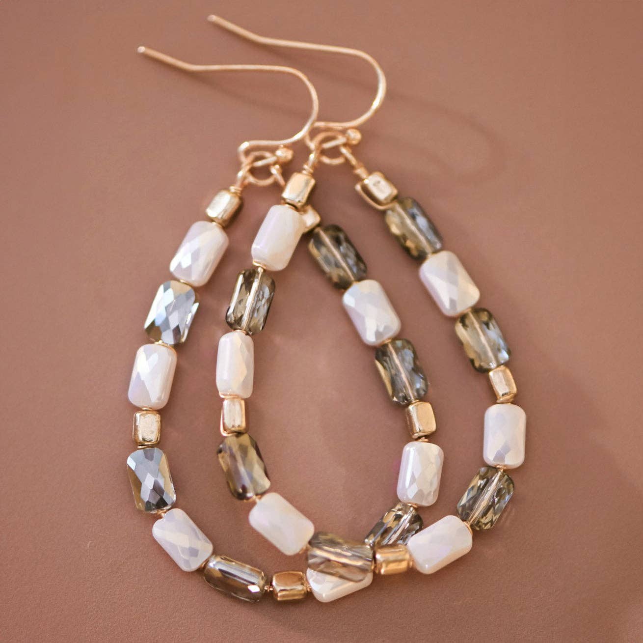 Teardrop Wire Beaded Glass Crystal Earrings