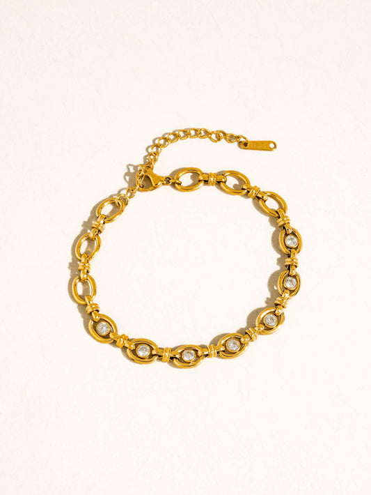 Xenon 18K Gold Non-Tarnish CZ Circle Link Bracelet: Yellow Gold
