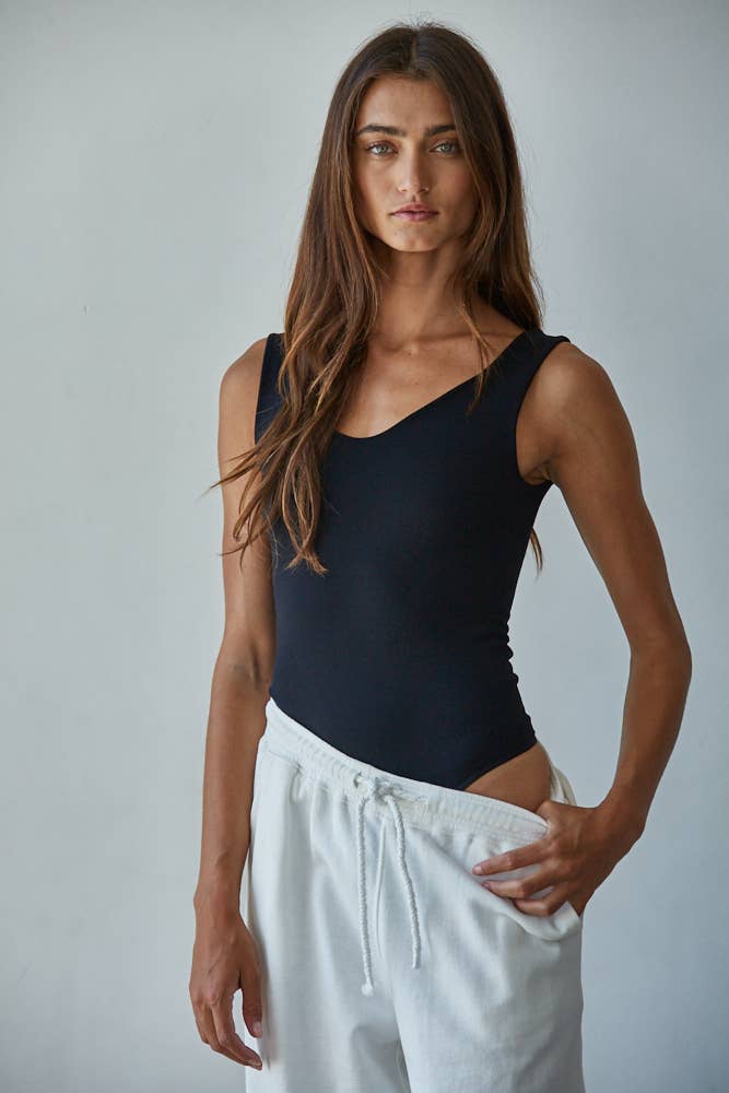 Cleo Double Layered Seamless Bodysuit: Black