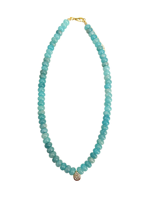Dori CZ Teardrop Beaded Necklace- Turquoise