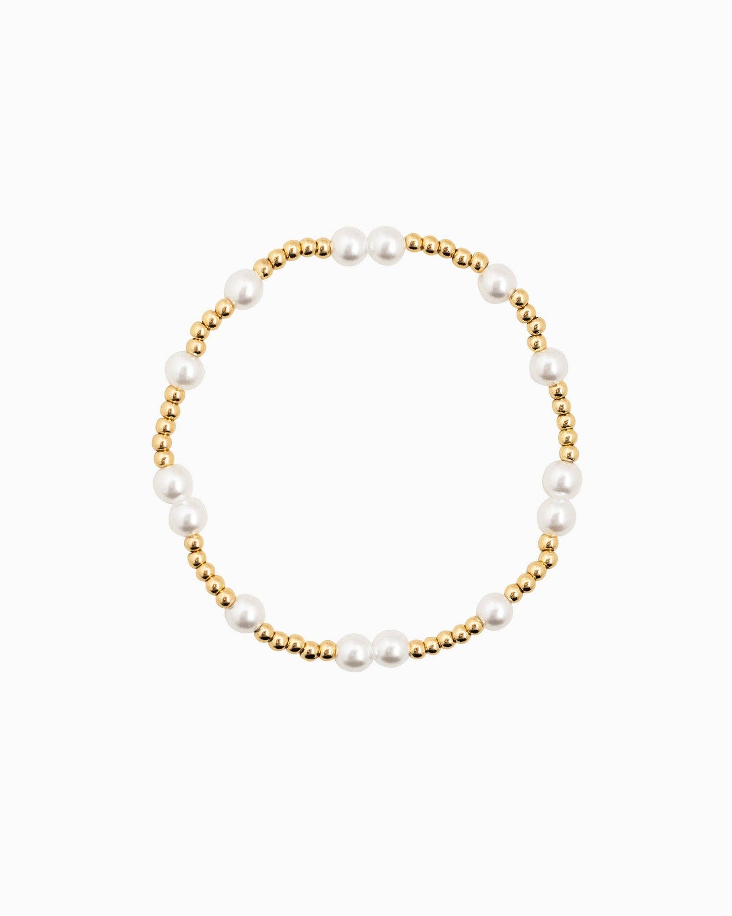 Unique Ball Bead and Pearl Stretch Bracelet Set of 5: Gold