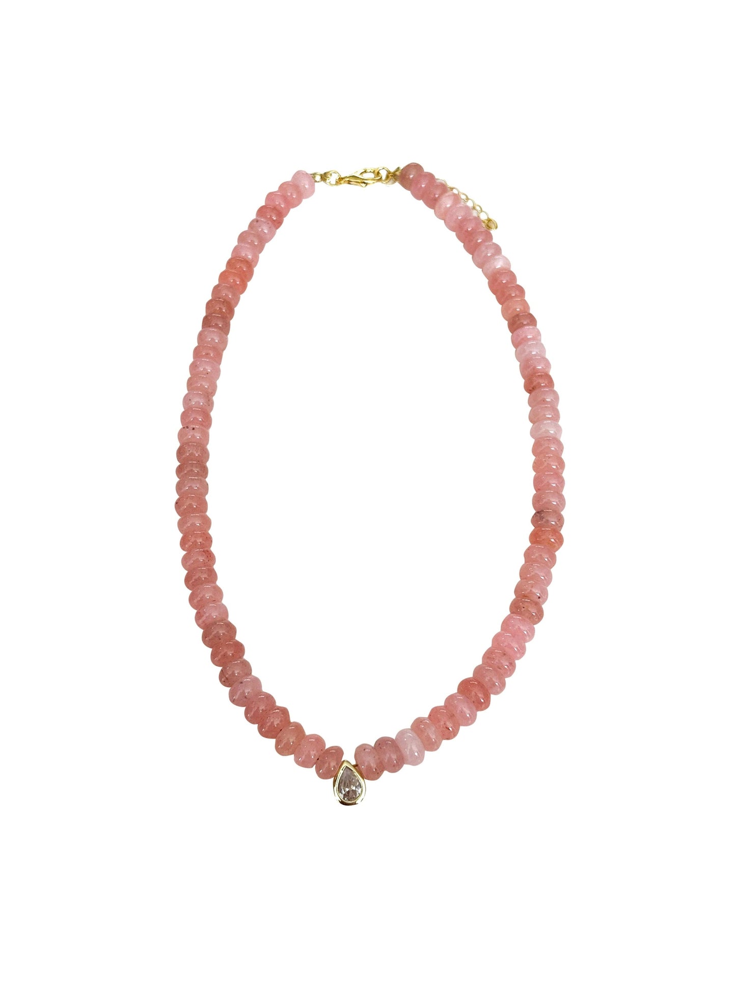 Dori CZ Teardrop Beaded Necklace- Light Pink