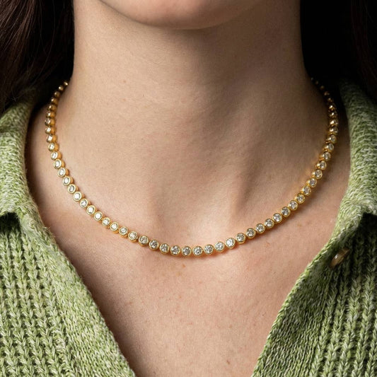 Gold Dipped Cz Tennis Chain Necklace: Gold