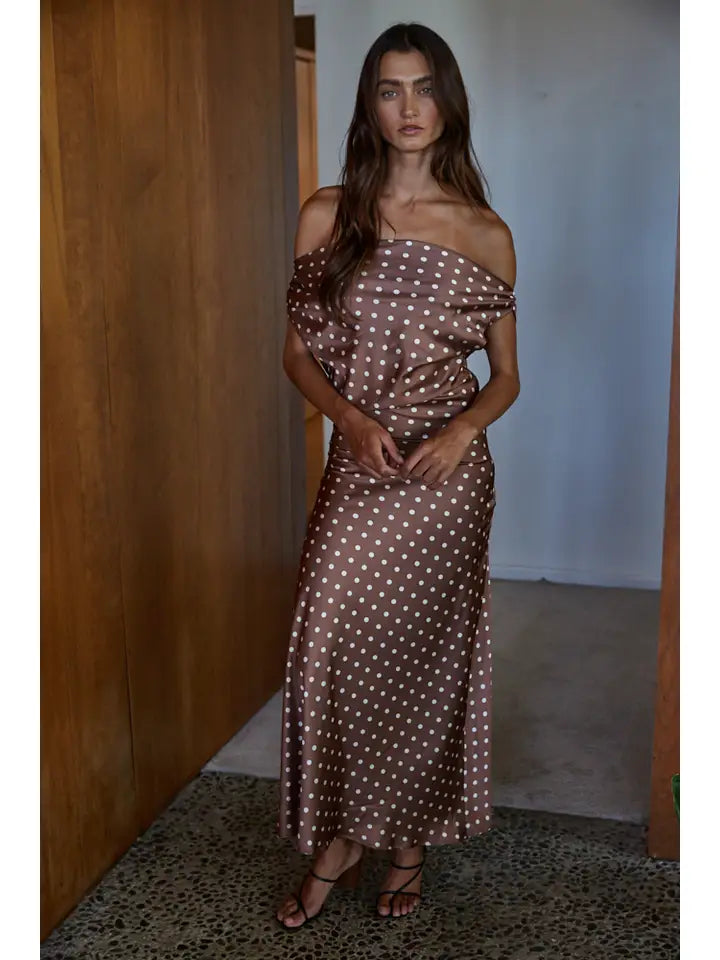 SALENA POLKA DOT SATIN MAXI DRESS