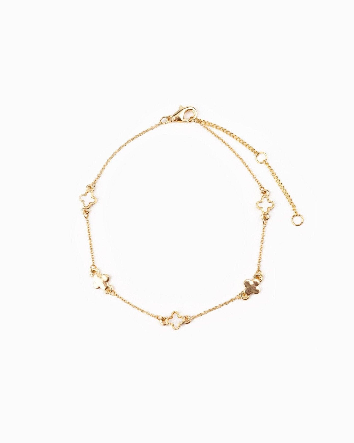 Mini MOP and Metal Clover Station Bracelet: Gold White
