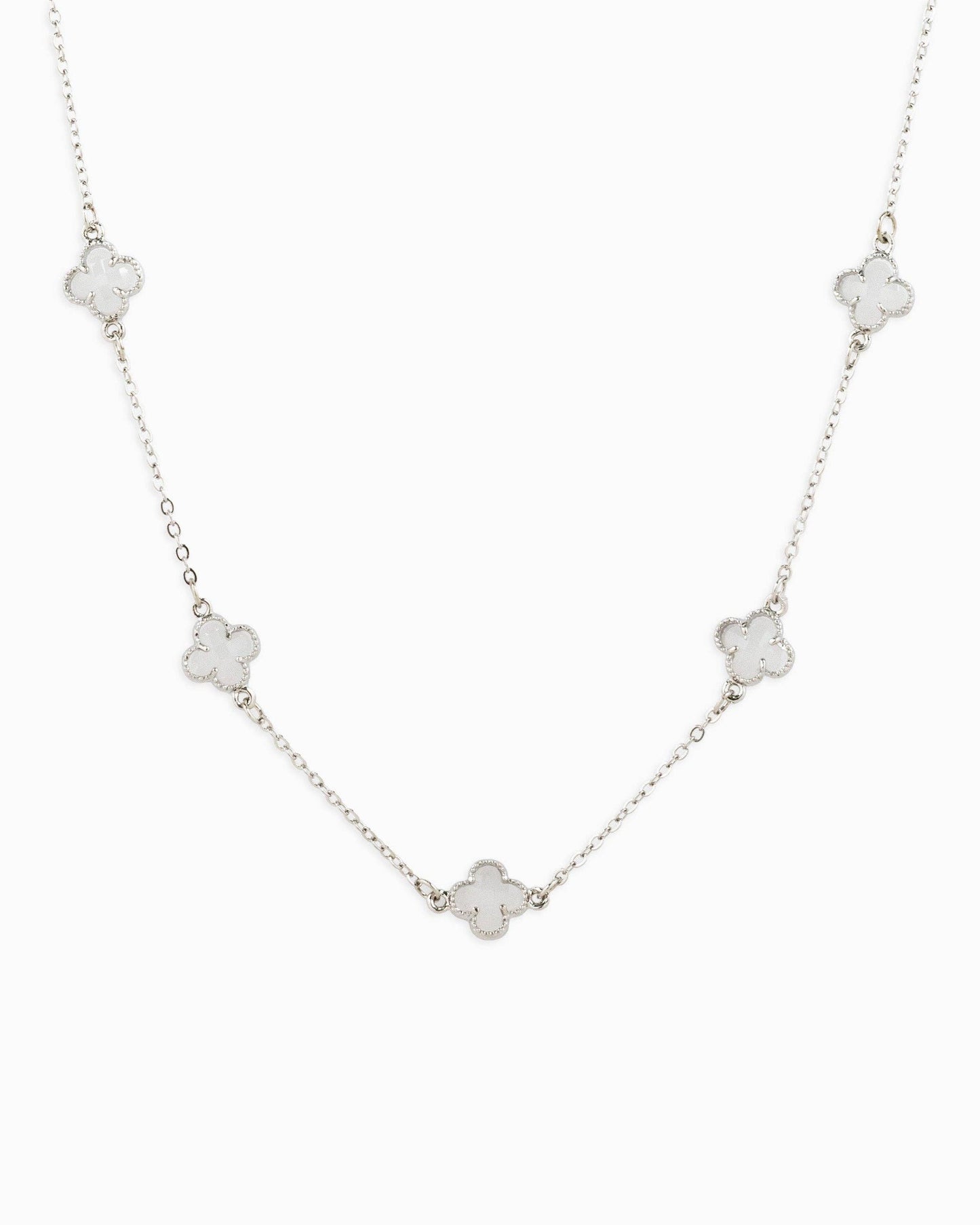 Pastel Colored Clover Station Necklace: Silver