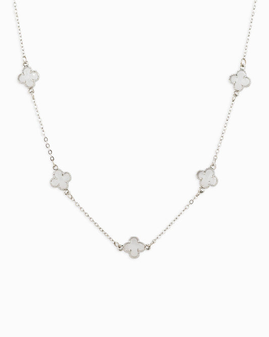 Pastel Colored Clover Station Necklace: Silver