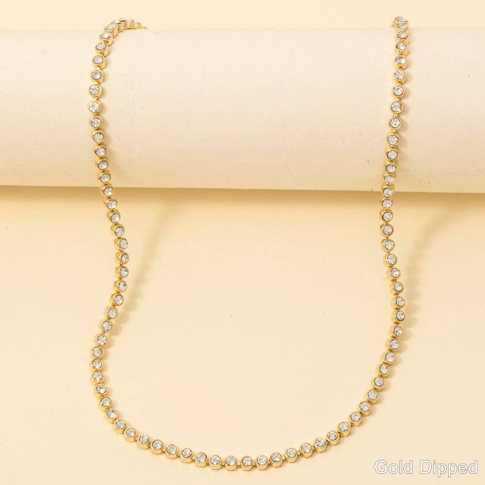 Gold Dipped Cz Tennis Chain Necklace: Gold