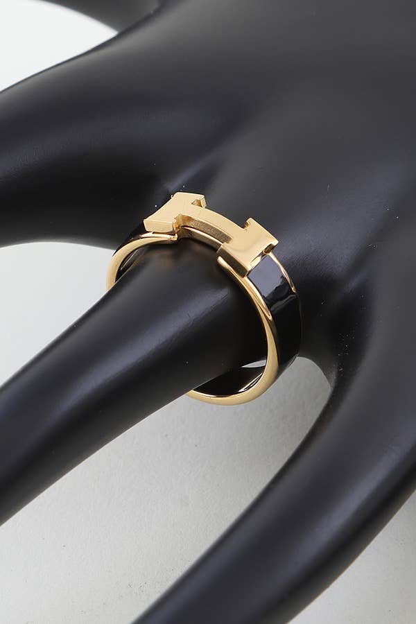 Enamel H Design Ring: Black