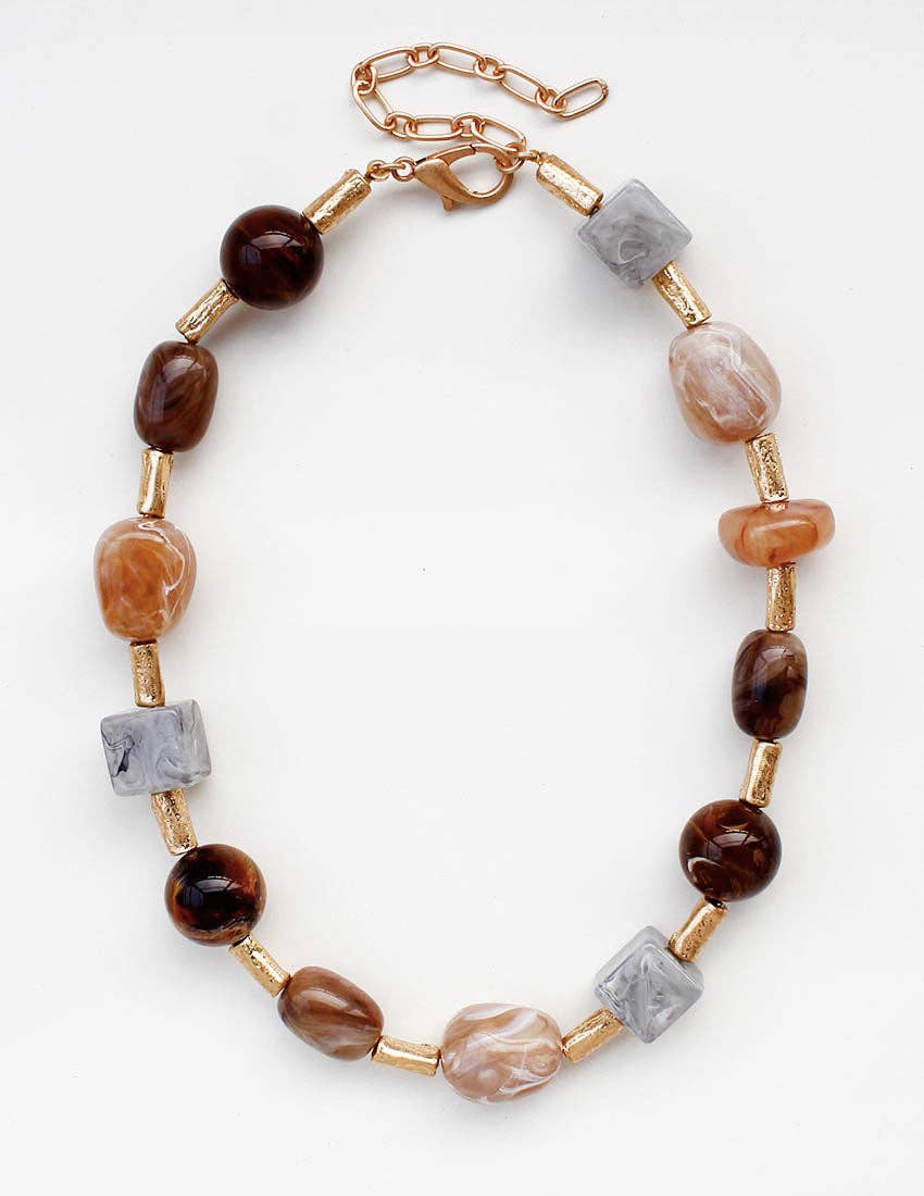 Gold Tube Beaded with Multi Color Natural Stone