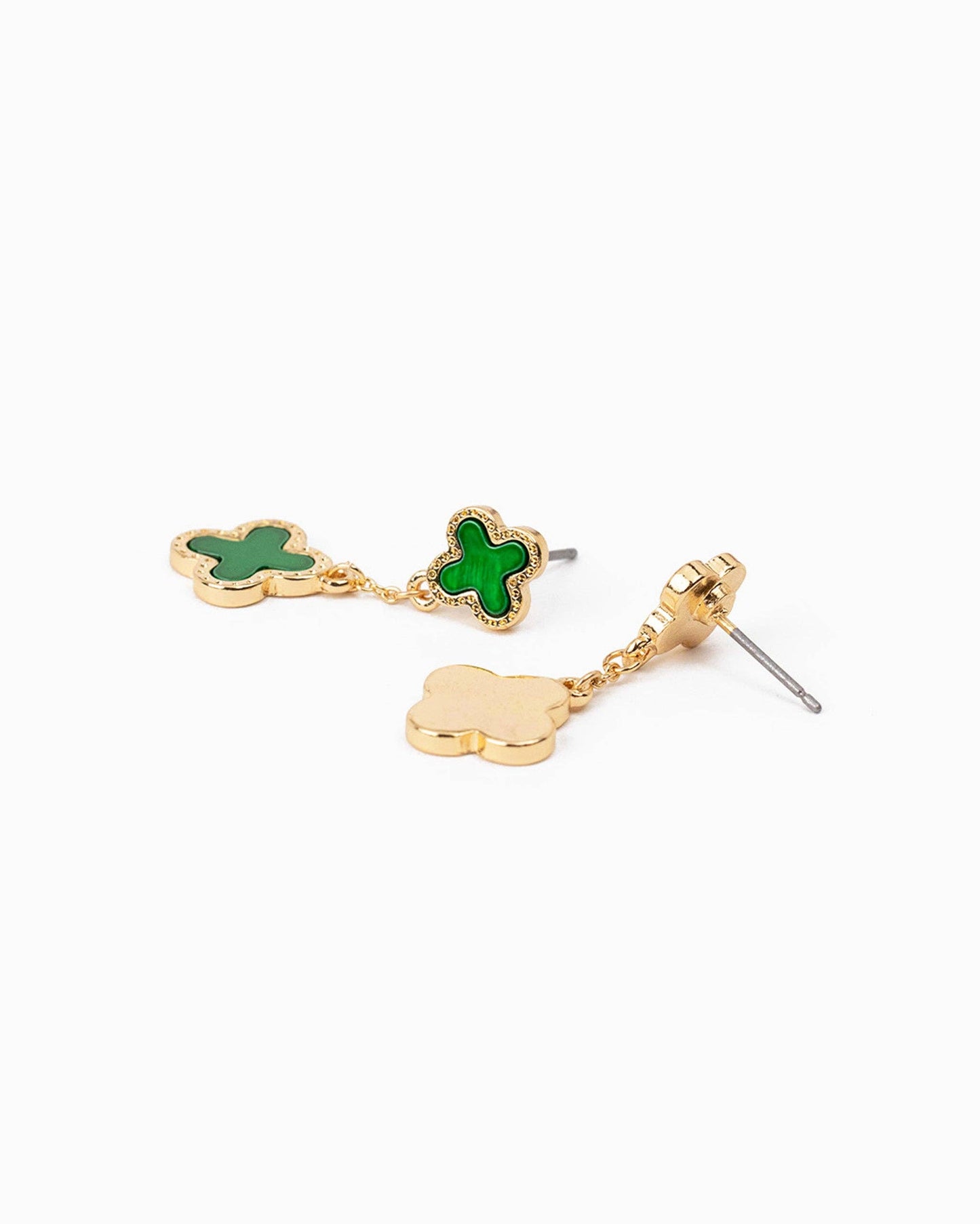 Mother of Pearl Double Clover Drop Earrings: Green