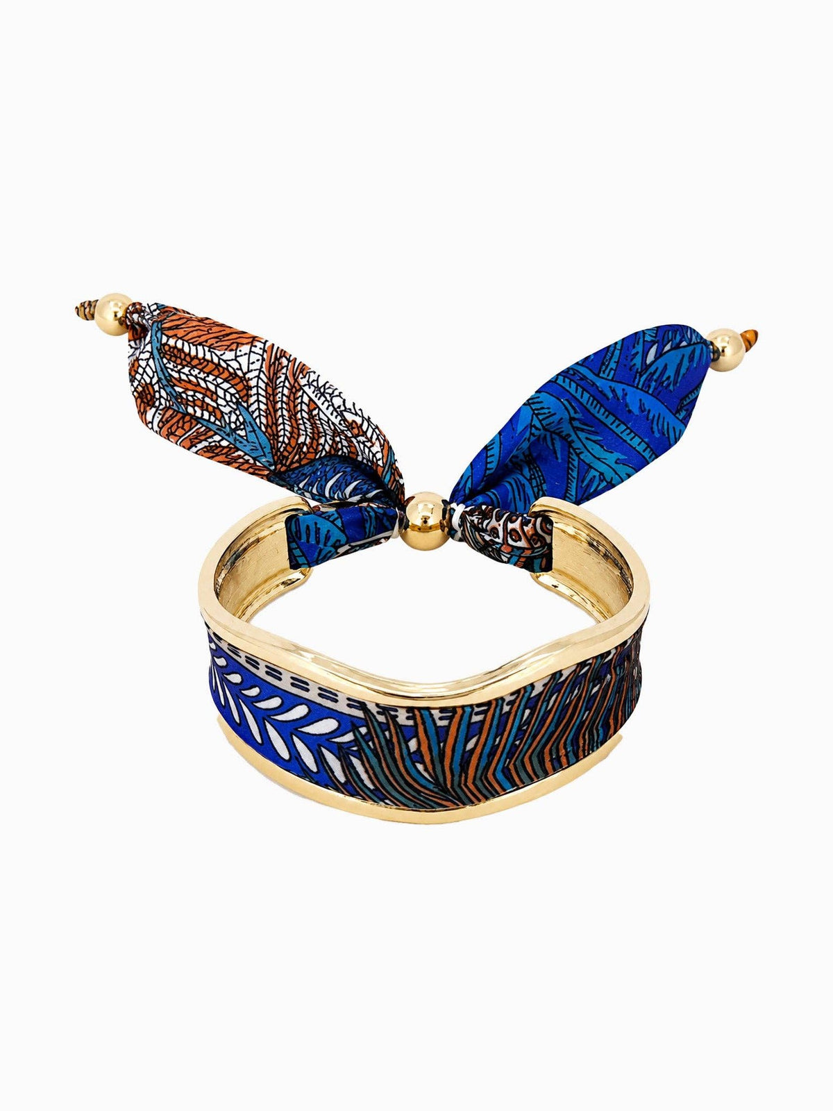 Silk Scarf Pull-Tie Cuff Bracelet: Multi Navy