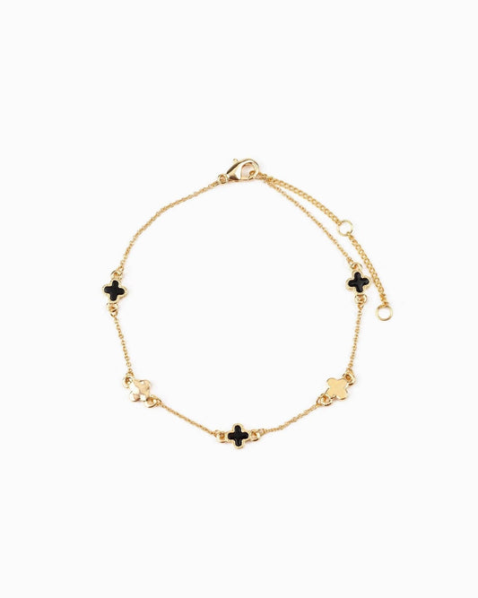 Mini MOP and Metal Clover Station Bracelet: Black