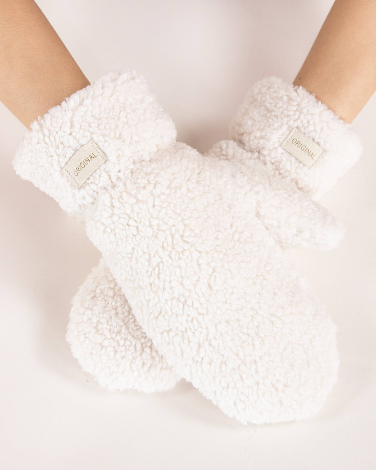 Solid Fuzzy Faux Fur Mittens - BEIGE: BEIGE