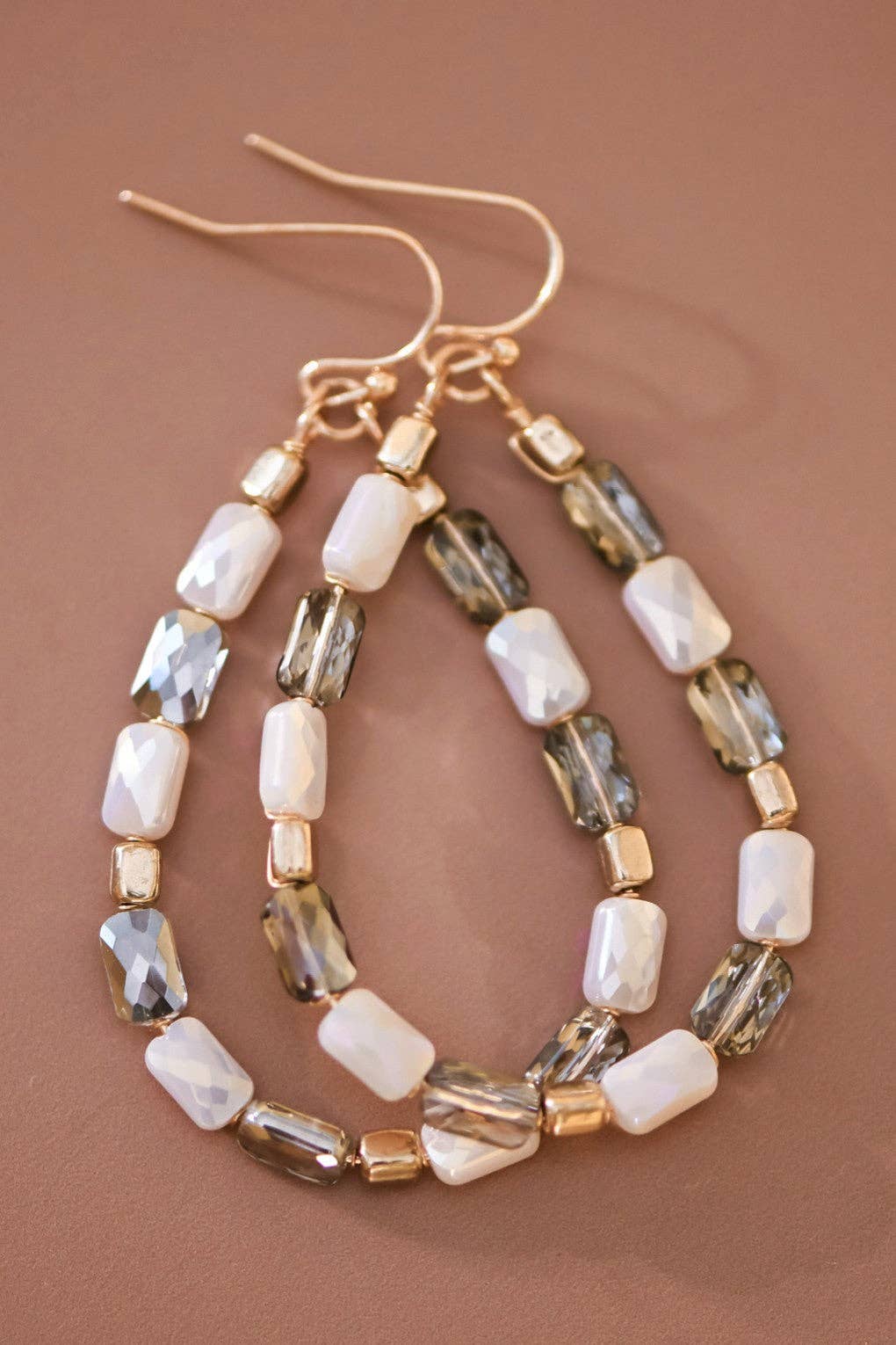 Teardrop Wire Beaded Glass Crystal Earrings