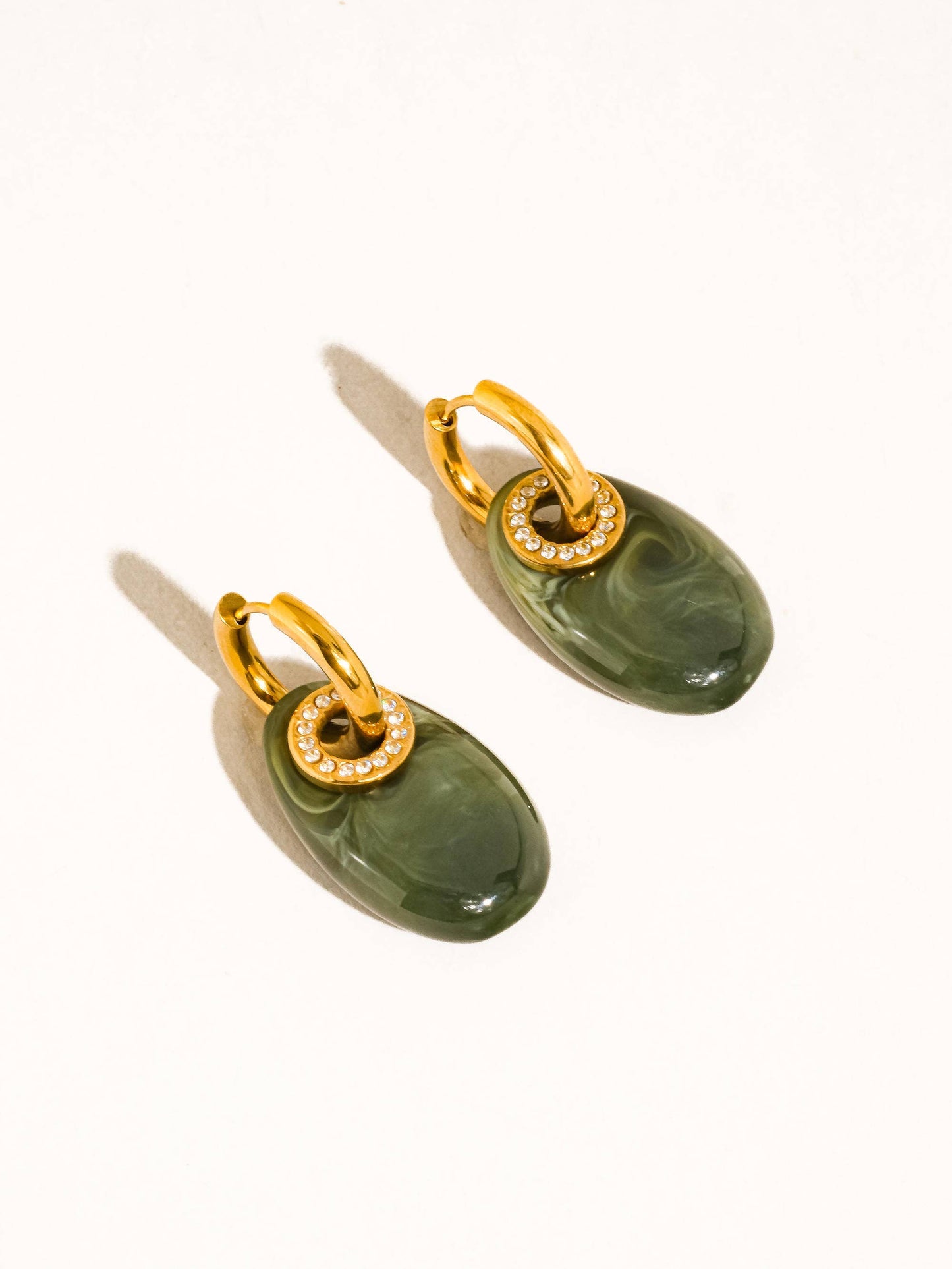 Canari 18K Gold Non-Tarnish Resin Hoop Earrings: Green