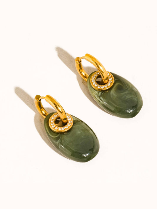 Canari 18K Gold Non-Tarnish Resin Hoop Earrings: Green