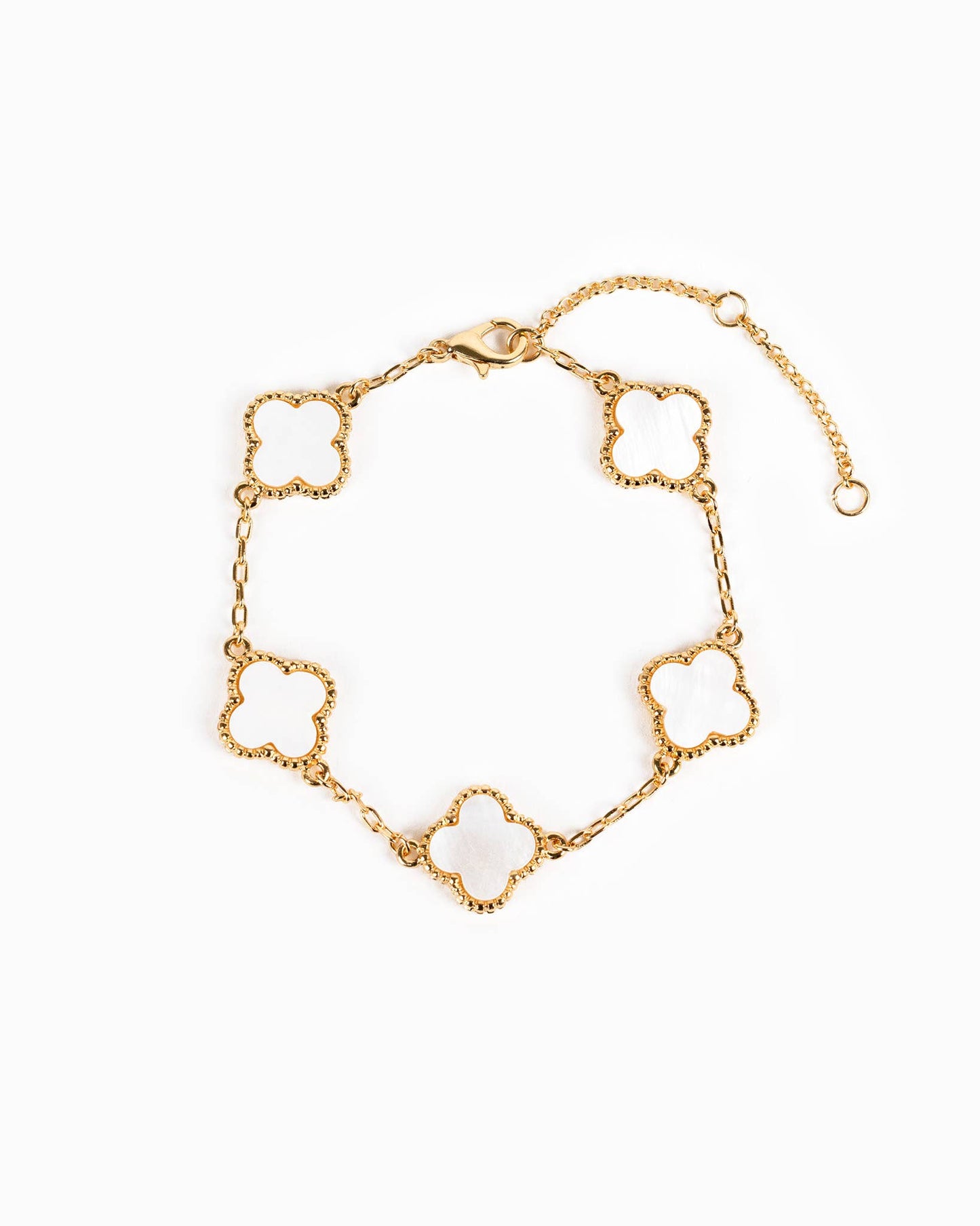 Double Sided Pearl Clover Chain Bracelet: White