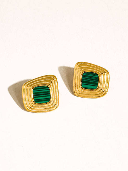 Solenne 18K Gold Non-Tarnish Enamel Square Earrings: Green