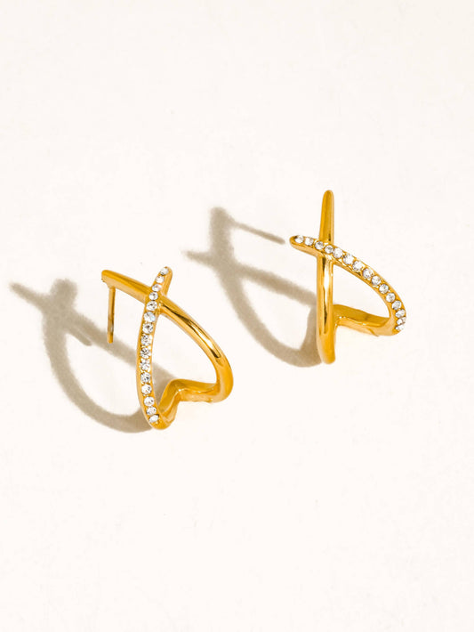 Echo 18K Gold Non-Tarnish CZ Crossover Earrings: Yellow Gold