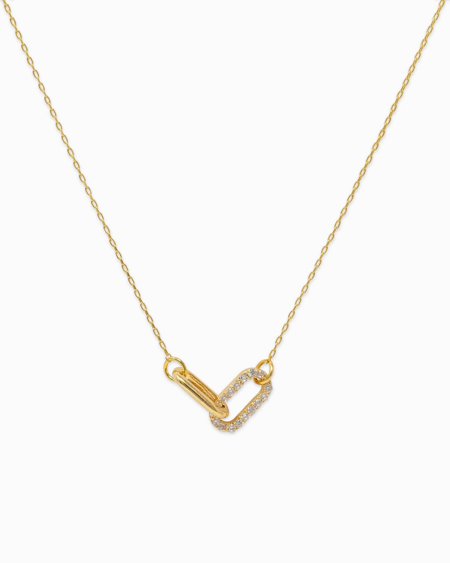 Contrast CZ Clip Link Pendant Necklace: Gold
