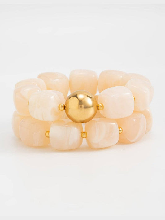 Chunky Beaded Stretch Bracelet: WHITE