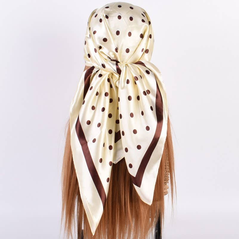 LARGE POLKA DOT PRINT BANDANA SCARF IVORY