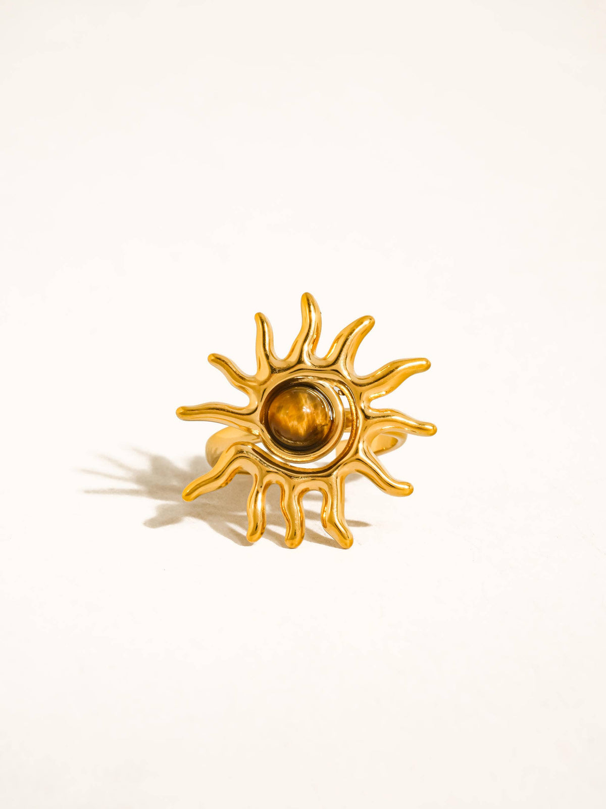 Hawthorne 18K Gold Non-Tarnish Tiger Eye Sun Ring: Brown / 7