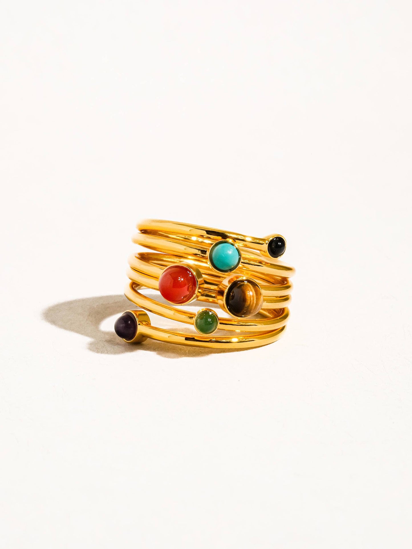 Teigan 18K Gold Multi Color Stone Layered Ring: Size 7