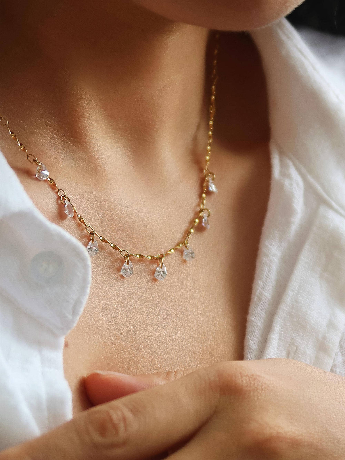 Evermore 18K Gold Non-Tarnish CZ Teardrop Chain Necklace: Yellow Gold