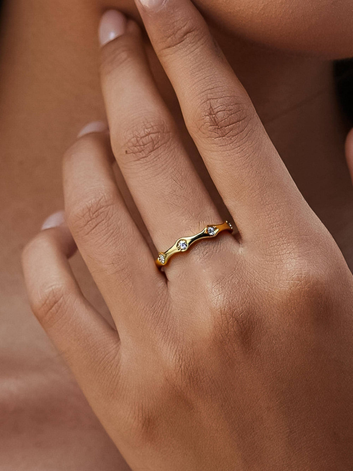 Vendome 18K Gold Non-Tarnish CZ Starburst Ring: Yellow Gold